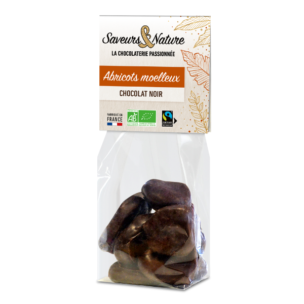 Sachet d'abricots enrobés de chocolat noir bio - 1